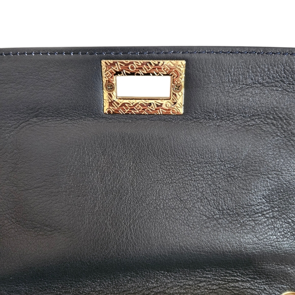 NWT - Valentino - Midnight Blue Leather Gold Chain Embossed Shoulder Bag - Picture 6 of 13